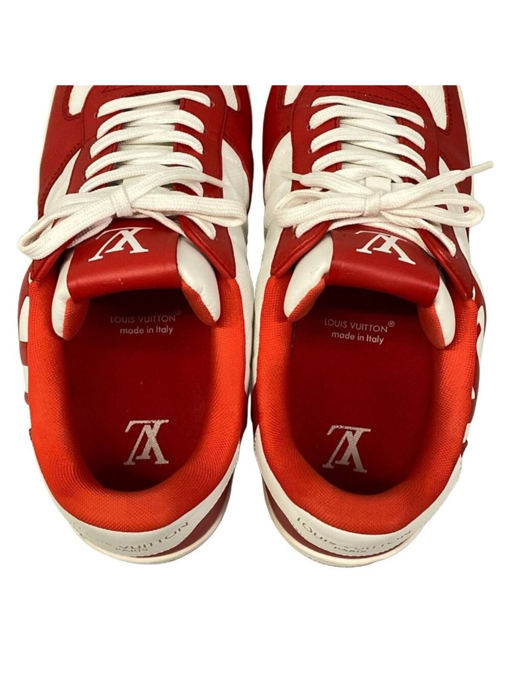 Louis Vuitton Sneakers 7.5 Rivoli Red White 7 Half Line Damier Leather - Picture 7 of 10